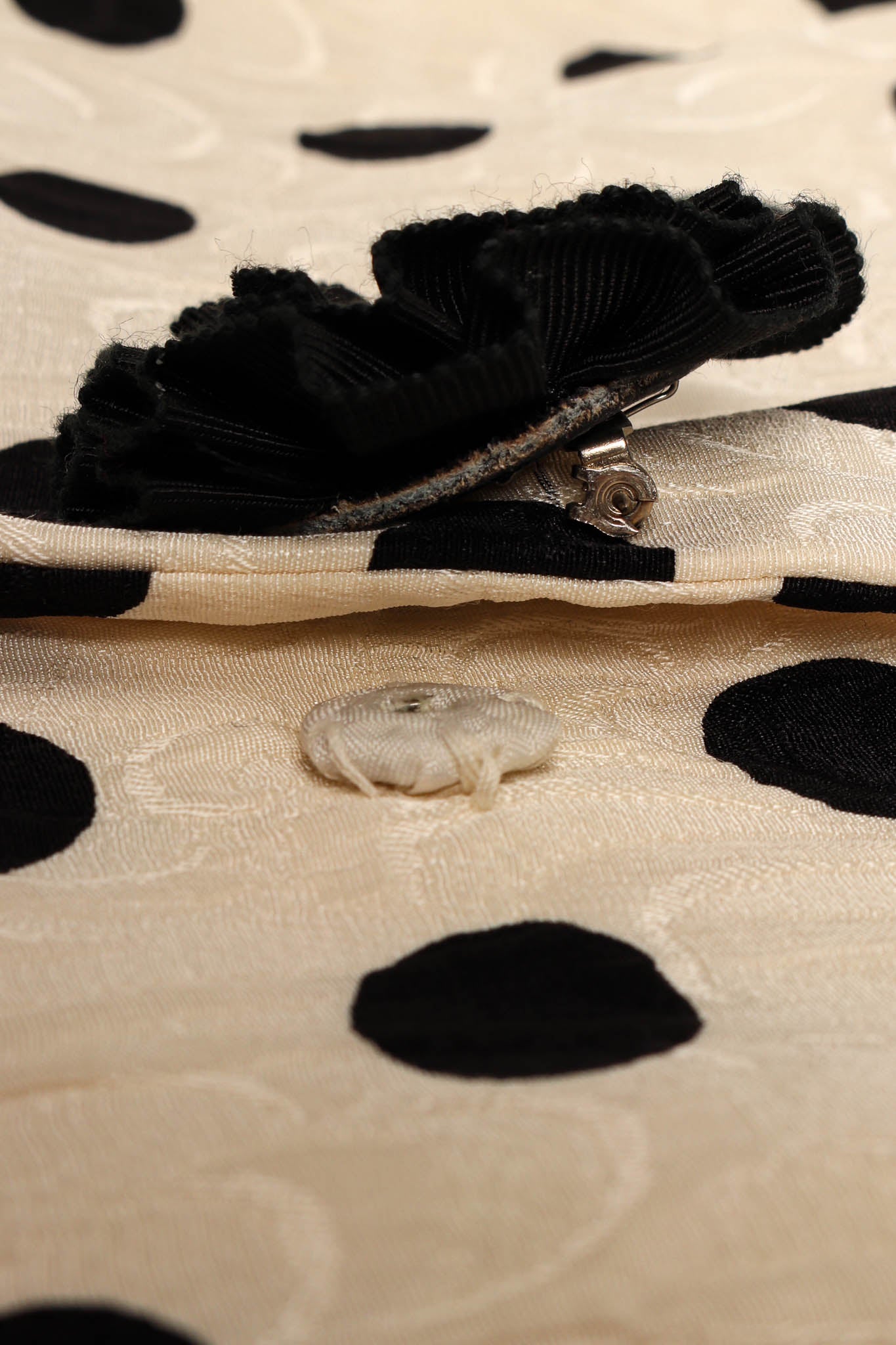 Vintage Adele Simpson Silk Polka Dot Jacket & Skirt Set twist catch pin @ Recess LA
