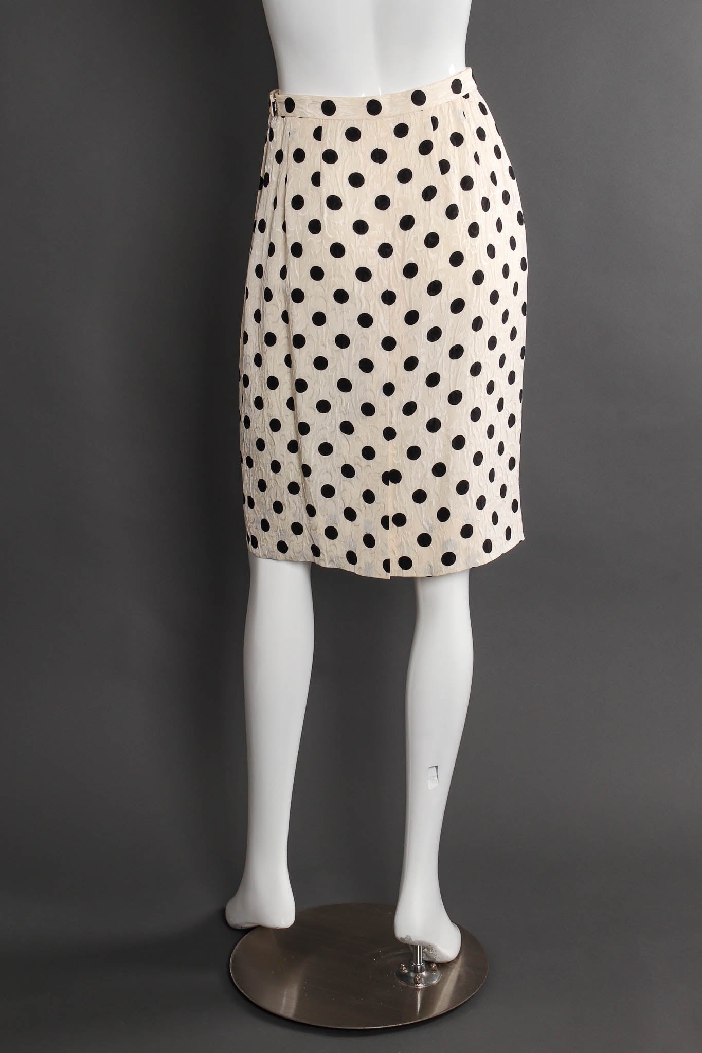 Vintage Adele Simpson Silk Polka Dot Jacket & Skirt Set mannequin back skirt @ Recess LA