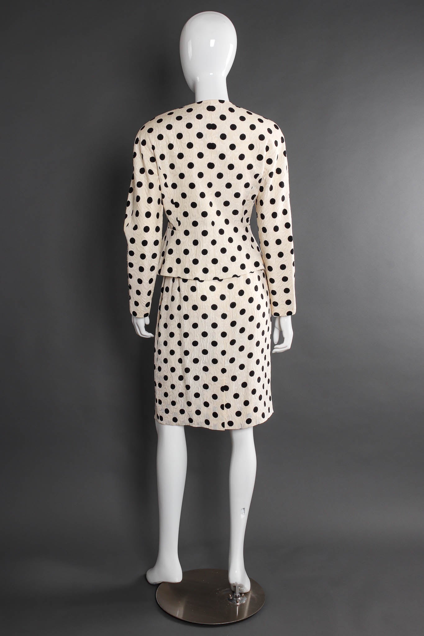 Vintage Adele Simpson Silk Polka Dot Jacket & Skirt Set mannequin back @ Recess LA