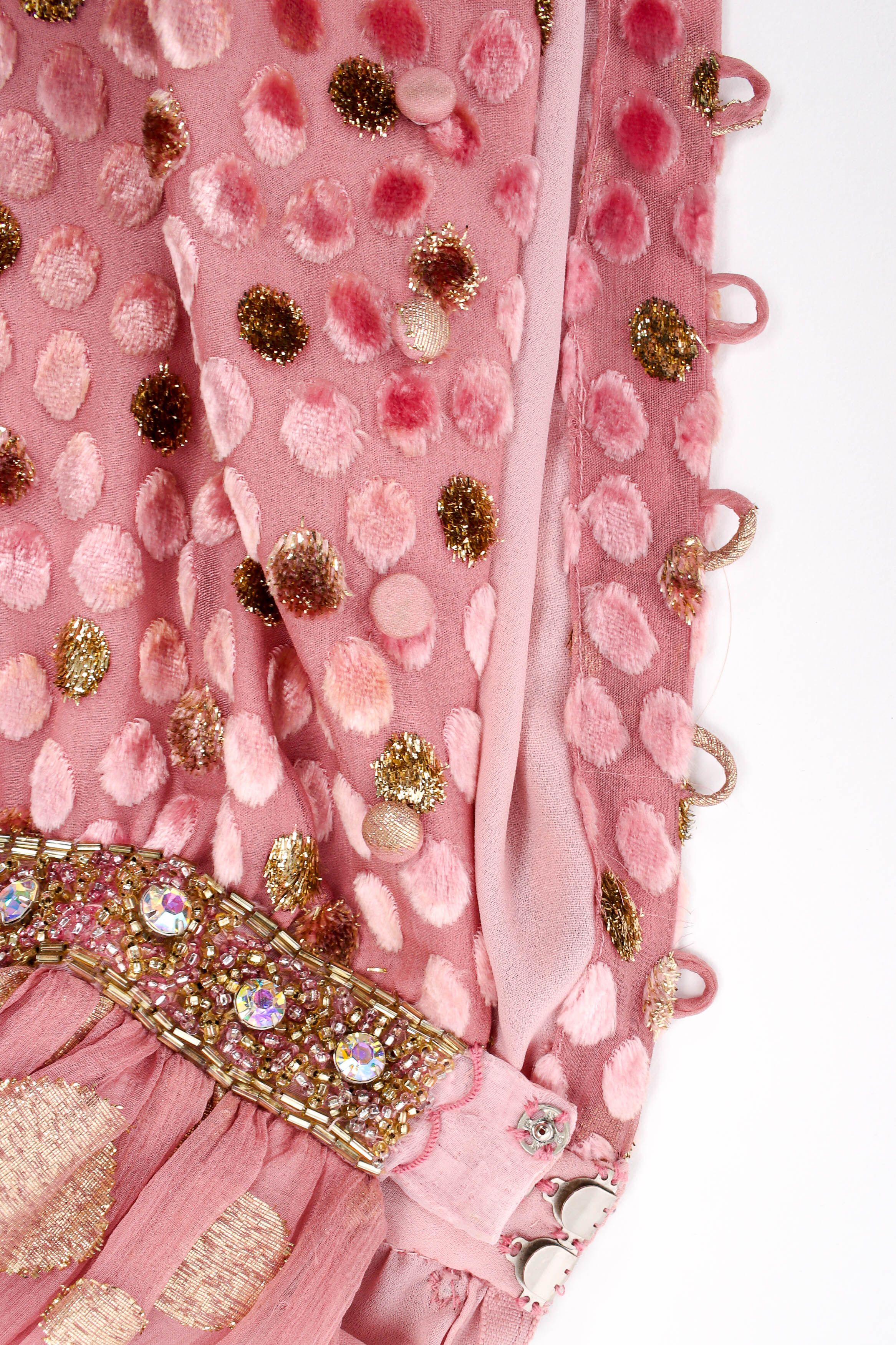 Vintage Adele Simpson Beaded Textured Dot Dress rouleau loops button closure @ Recess LA
