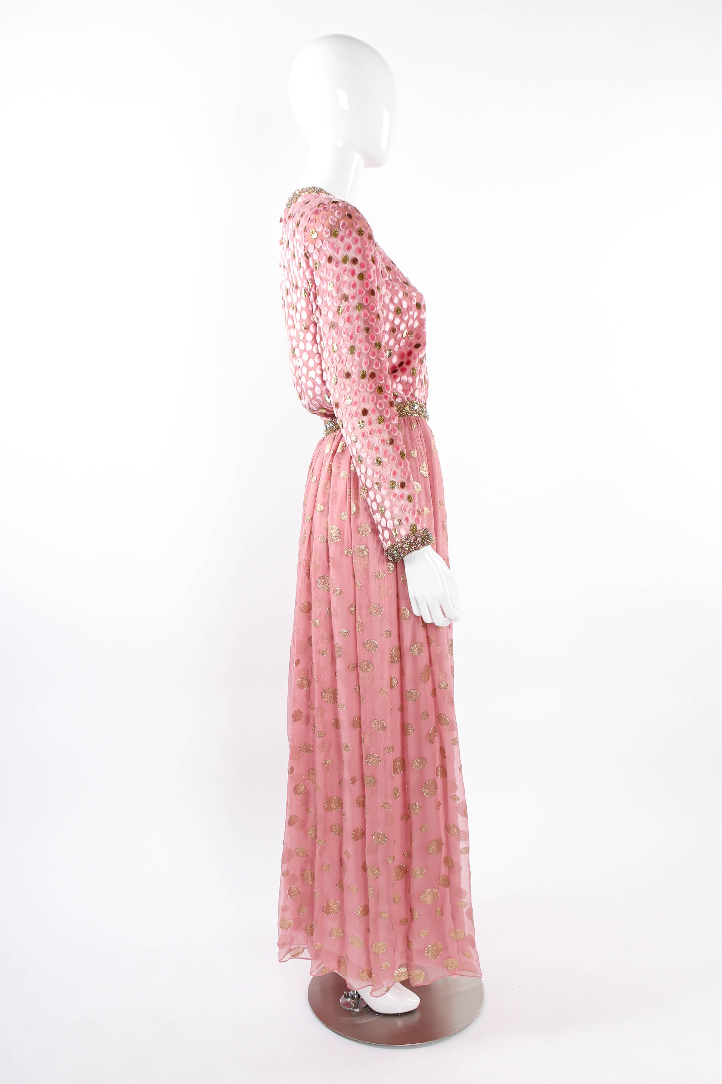 Vintage Adele Simpson Beaded Textured Dot Dress mannequin side @ Recess LA 