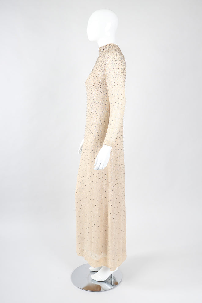 Recess Los Angeles Vintage Adele Simpson Iridescent Sparkling Crystal Champagne Lamé Naked Dress