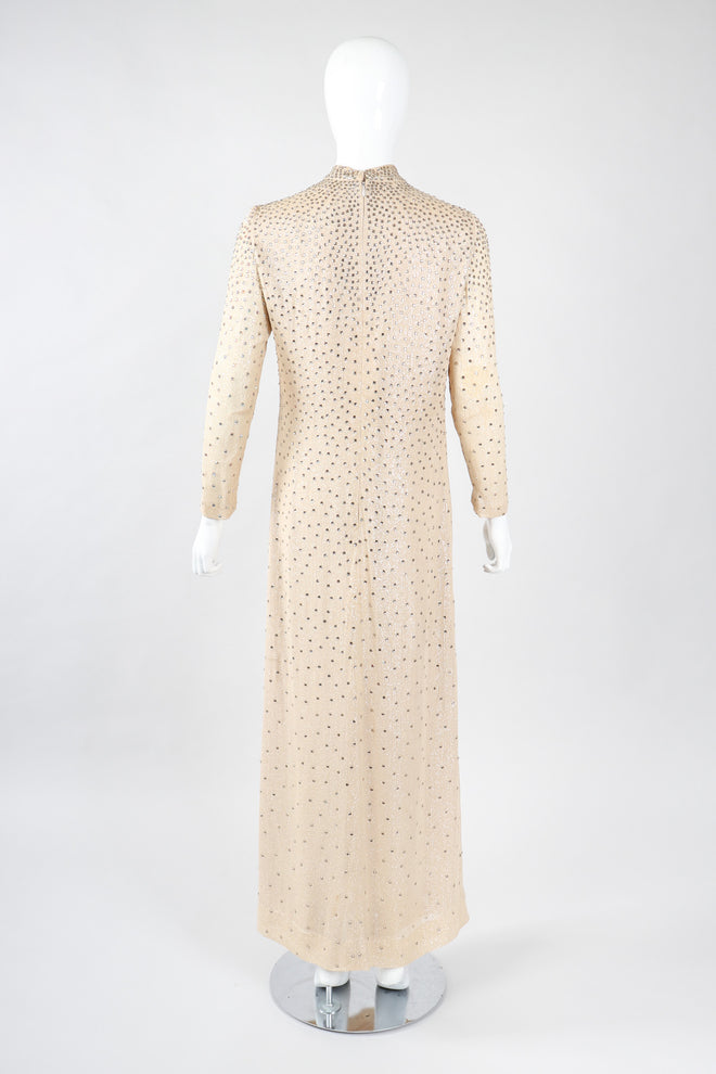 Recess Los Angeles Vintage Adele Simpson Iridescent Sparkling Crystal Champagne Lamé Naked Dress