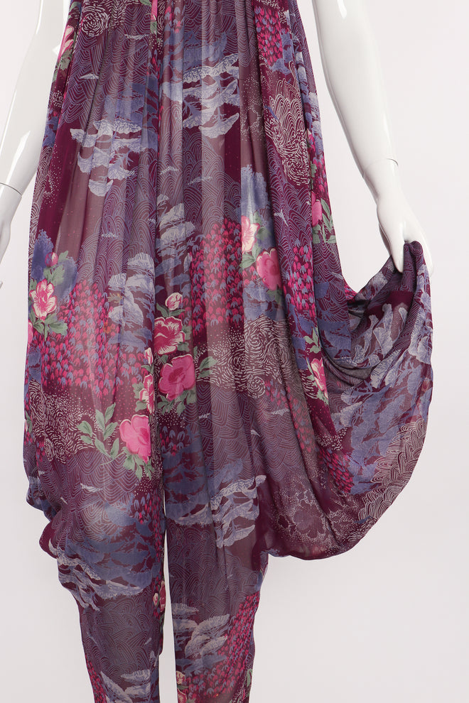 Vintage Adini Sheer Floral Harem Jumpsuit on mannequin drape detail at Recess LA