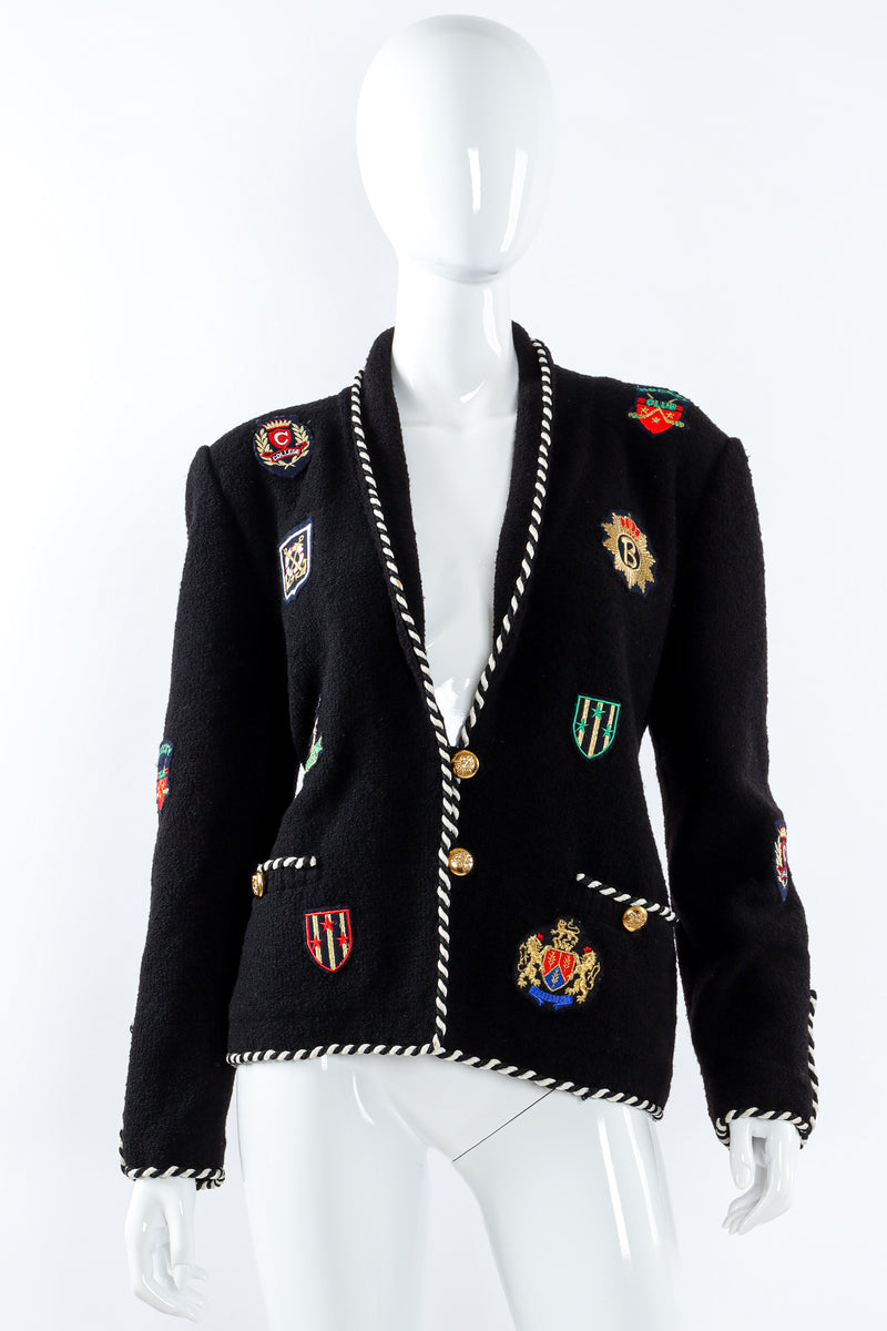 Vintage Adolfo College Emblem Embellished Jacket on mannequin front at Recess Los Angeles
