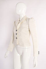 Vintage Adolfo Shrunken Brocade Bridal Wedding Jacket on Mannequin angle at Recess Los Angeles