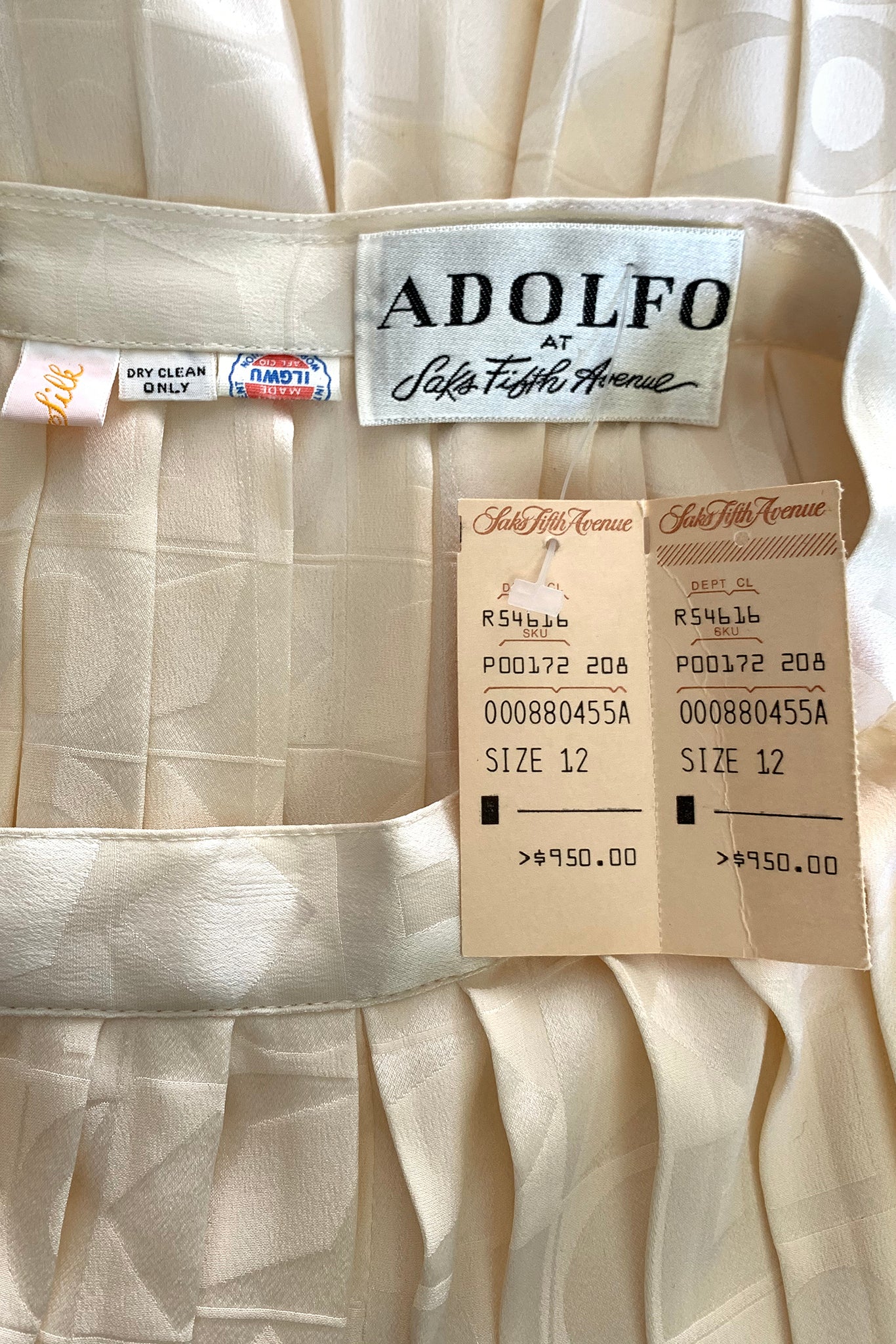 Vintage Adolfo Pleated XO Palazzo Pant label and tags at Recess Los Angeles
