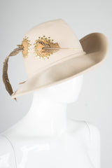 Adolfo II Wool Felt Studded Pierced Feather Hat