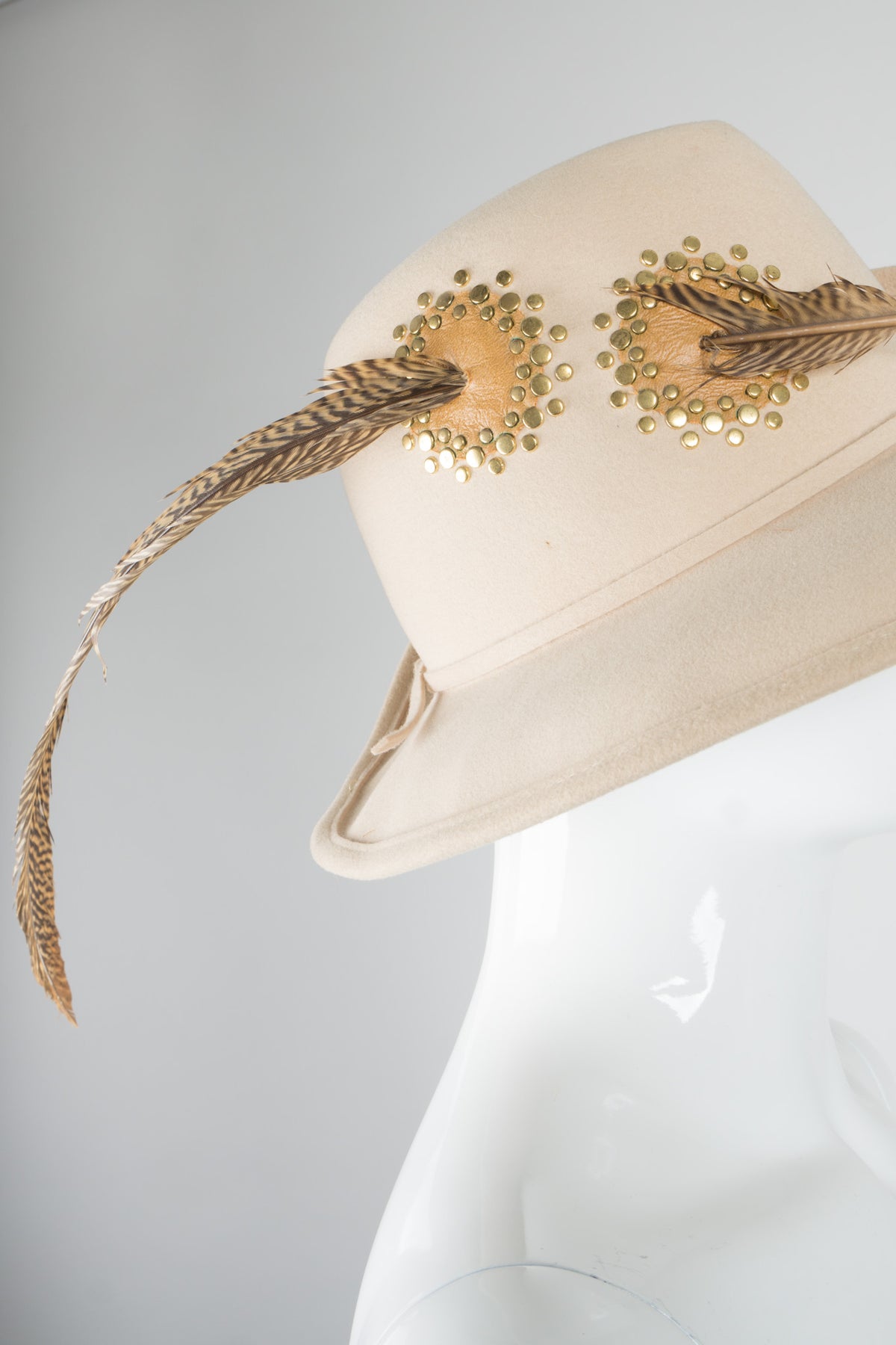 Adolfo II Wool Felt Studded Pierced Feather Hat – Recess