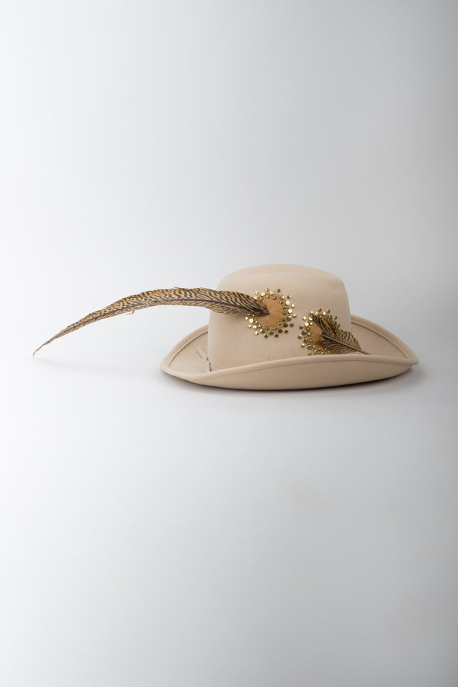 Adolfo II Wool Felt Studded Pierced Feather Hat