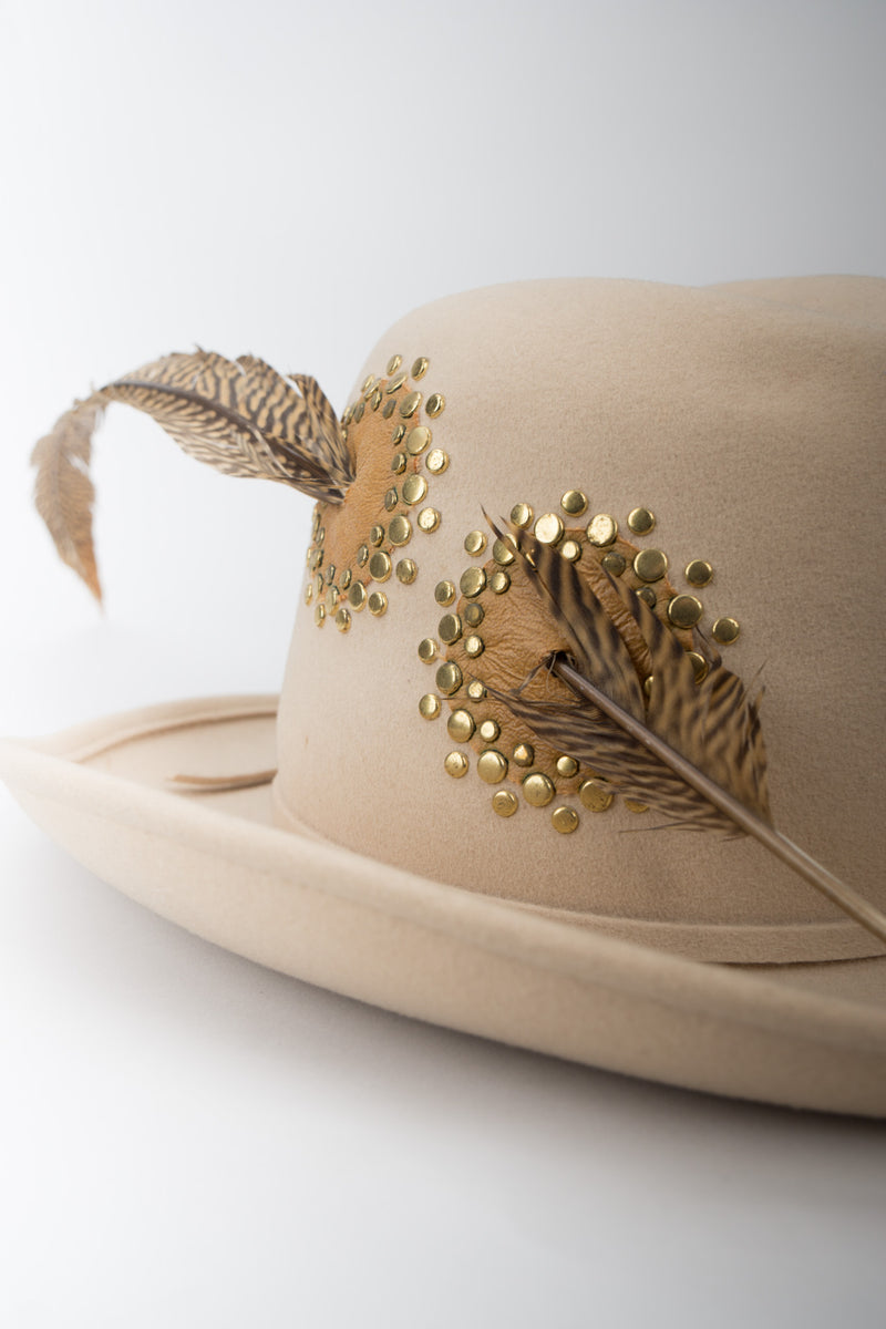 Adolfo II Wool Felt Studded Pierced Feather Hat