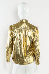 Vintage Adolfo Lamé Metallic Bow Tie Blouse mannequin top back @ Recess LA