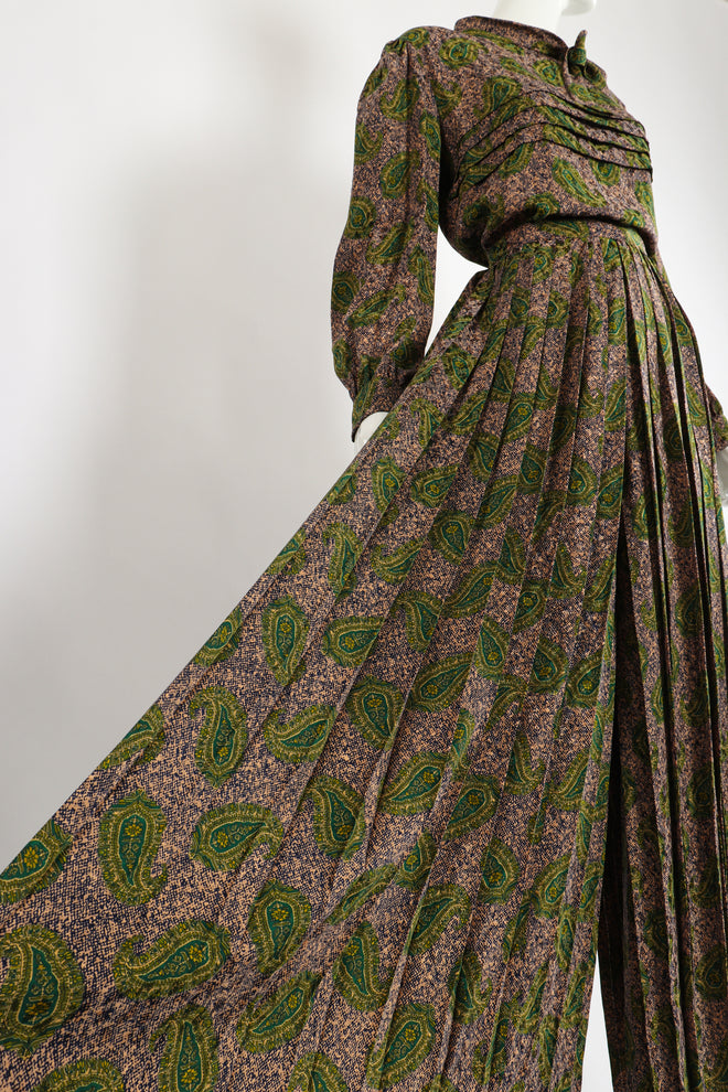 Vintage Adolfo Tossed Paisley Palazzo Pant Set on Mannequin Long Leg at Recess Los Angeles