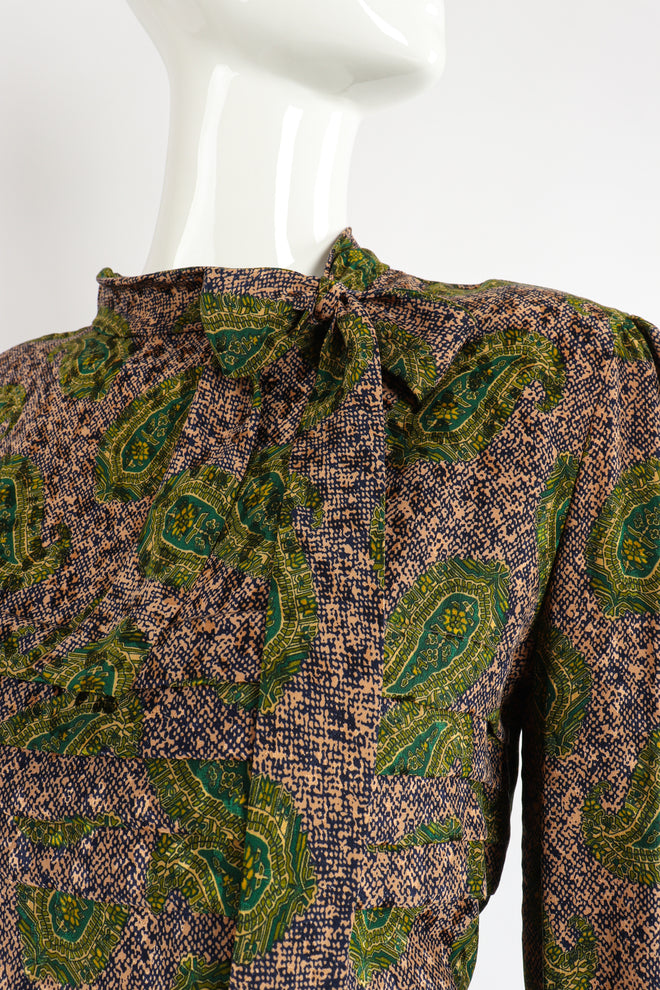 Vintage Adolfo Tossed Paisley Blouse Set Neck detail at Recess Los Angeles