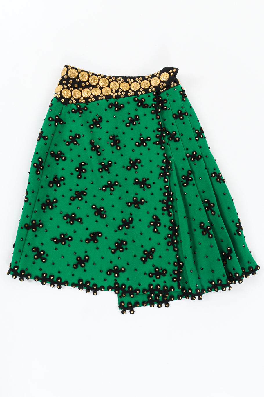 VIntage Adolfo Studded Embellished Wool Skirt front flat @ Recess LA