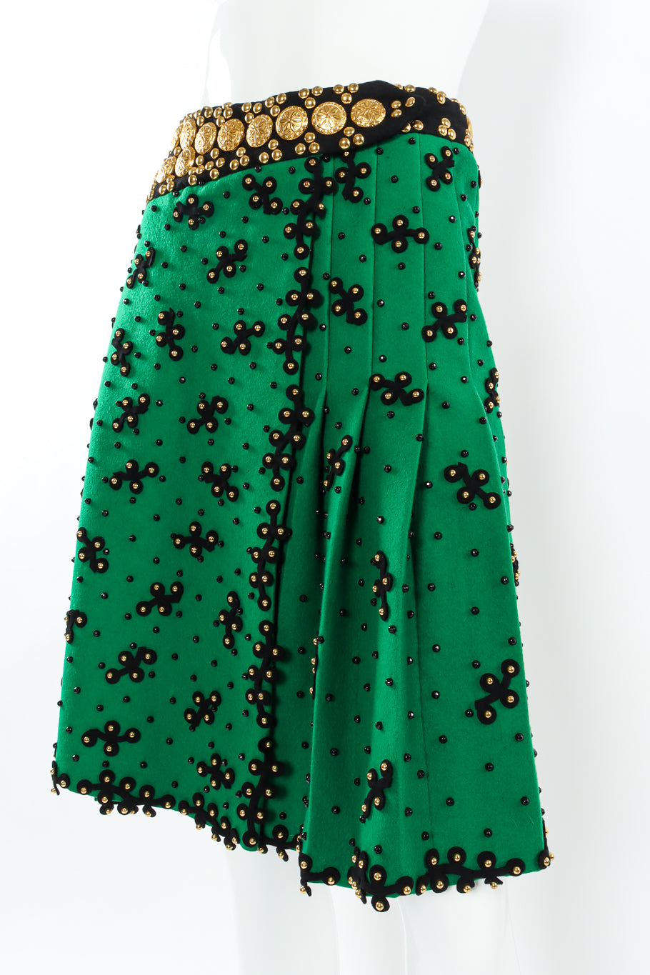 VIntage Adolfo Studded Embellished Wool Skirt front angle close @ Recess LA