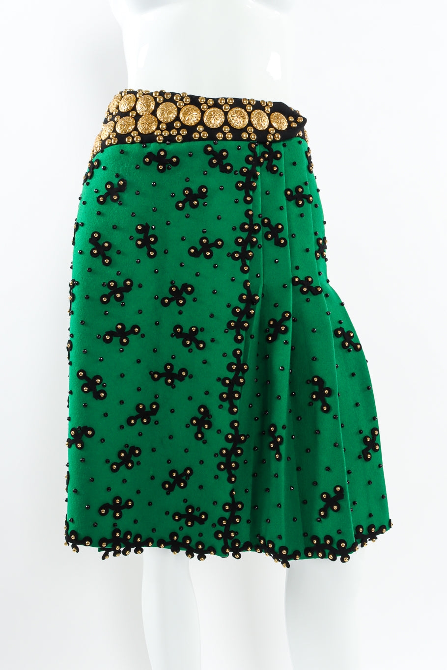VIntage Adolfo Studded Embellished Wool Skirt front close @ Recess LA