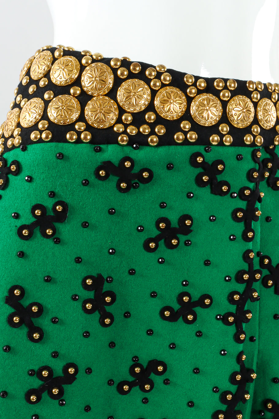 VIntage Adolfo Studded Embellished Wool Skirt waist embellishment close @ Recess LA