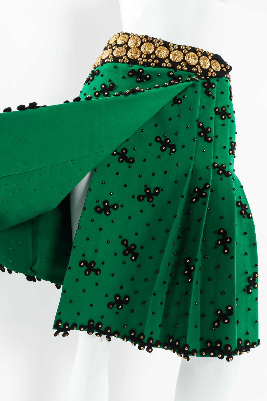 VIntage Adolfo Studded Embellished Wool Skirt wrap detail @ Recess LA