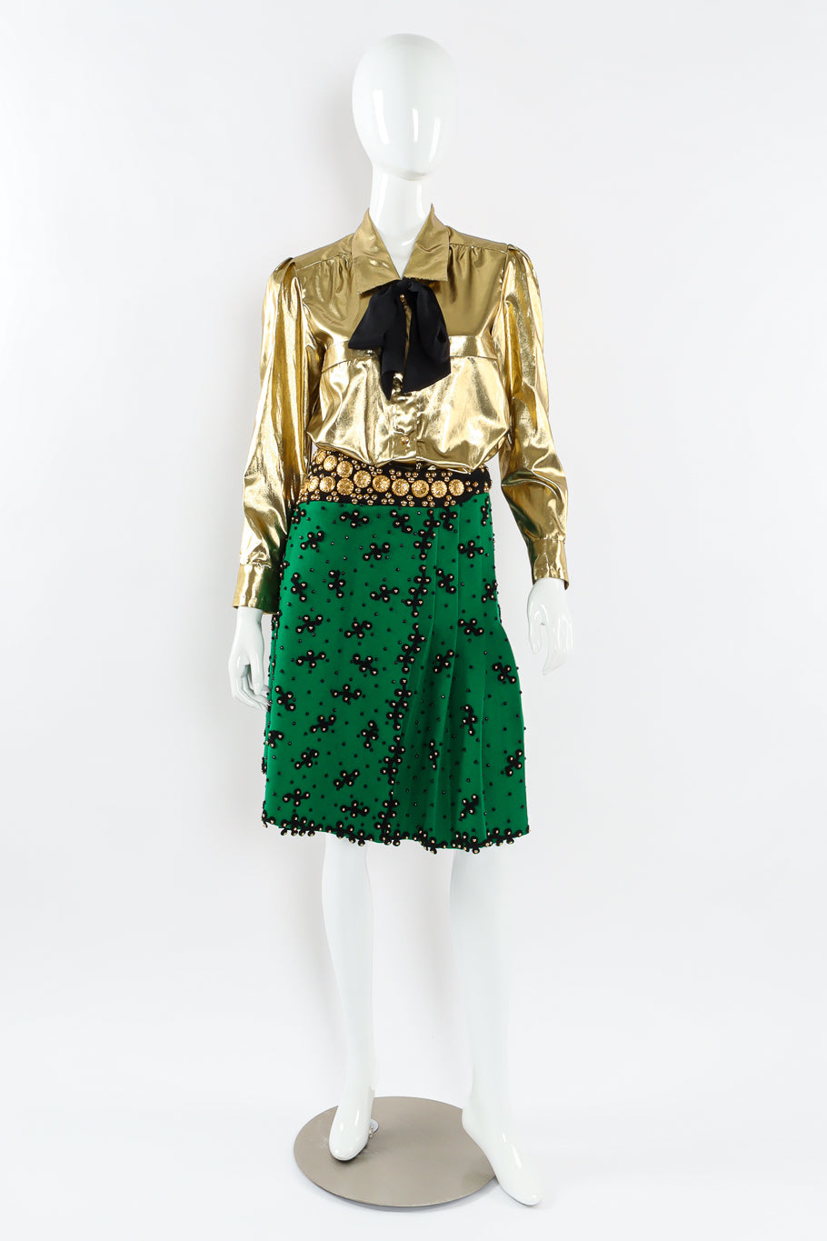 VIntage Adolfo Studded Embellished Wool Skirt mannequin front full  @ Recess LA