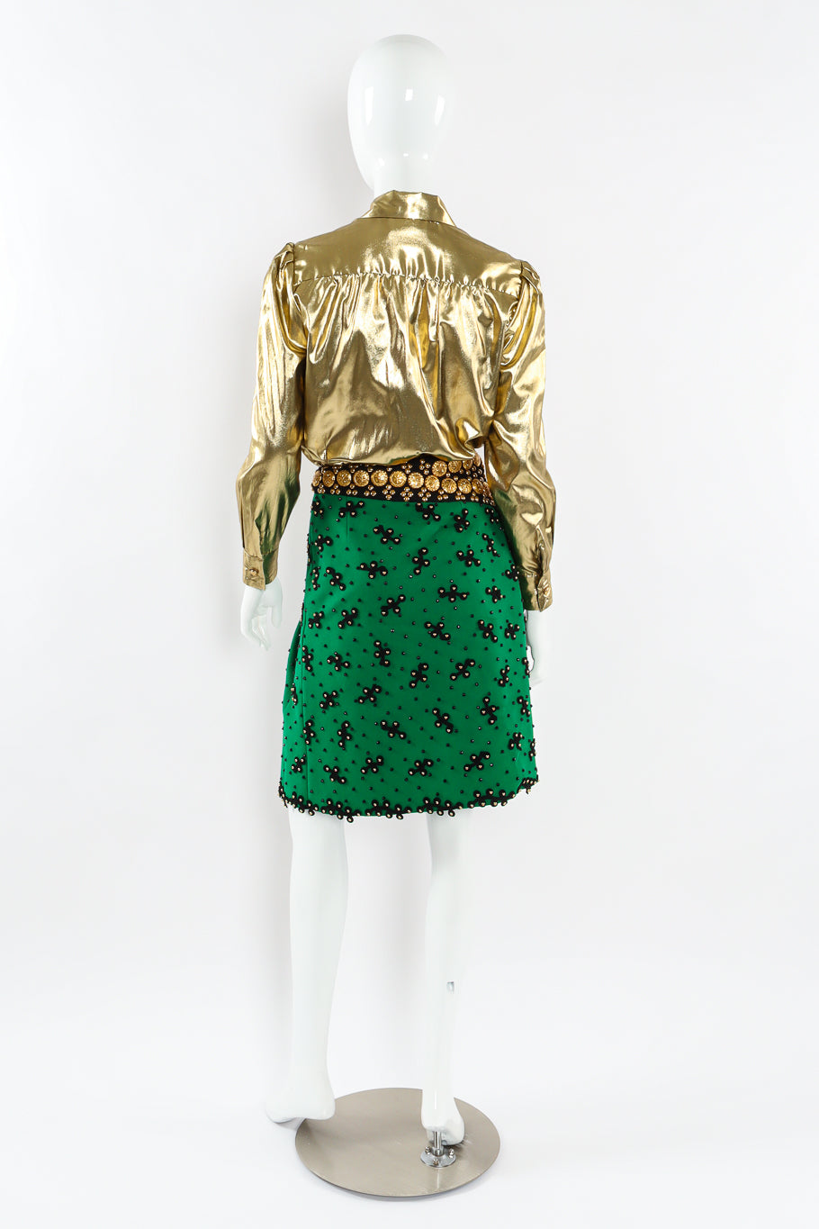 VIntage Adolfo Studded Embellished Wool Skirt mannequin full back @ Recess LA