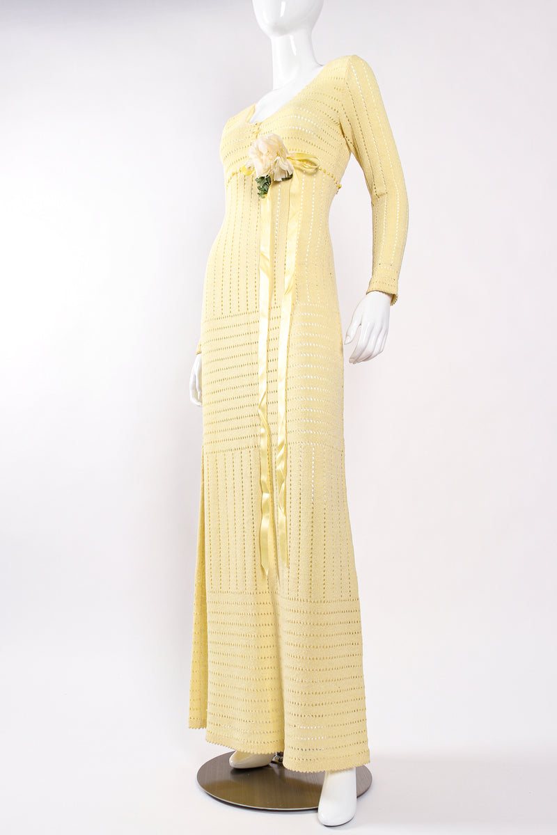 Vintage Adolfo Eyelet Knit Maxi Dress Waist Corsage on Mannequin angle at Recess LA