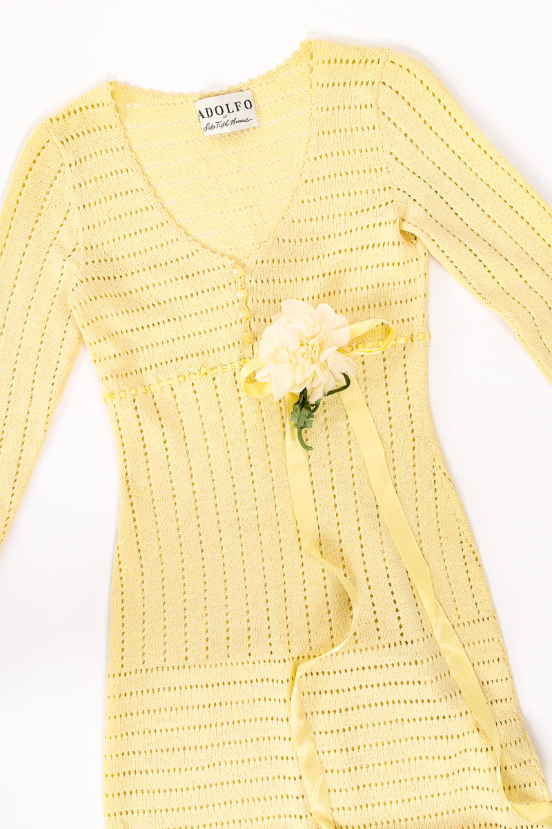 Vintage Adolfo Eyelet Knit Maxi Dress Waist Corsage flat at Recess LA