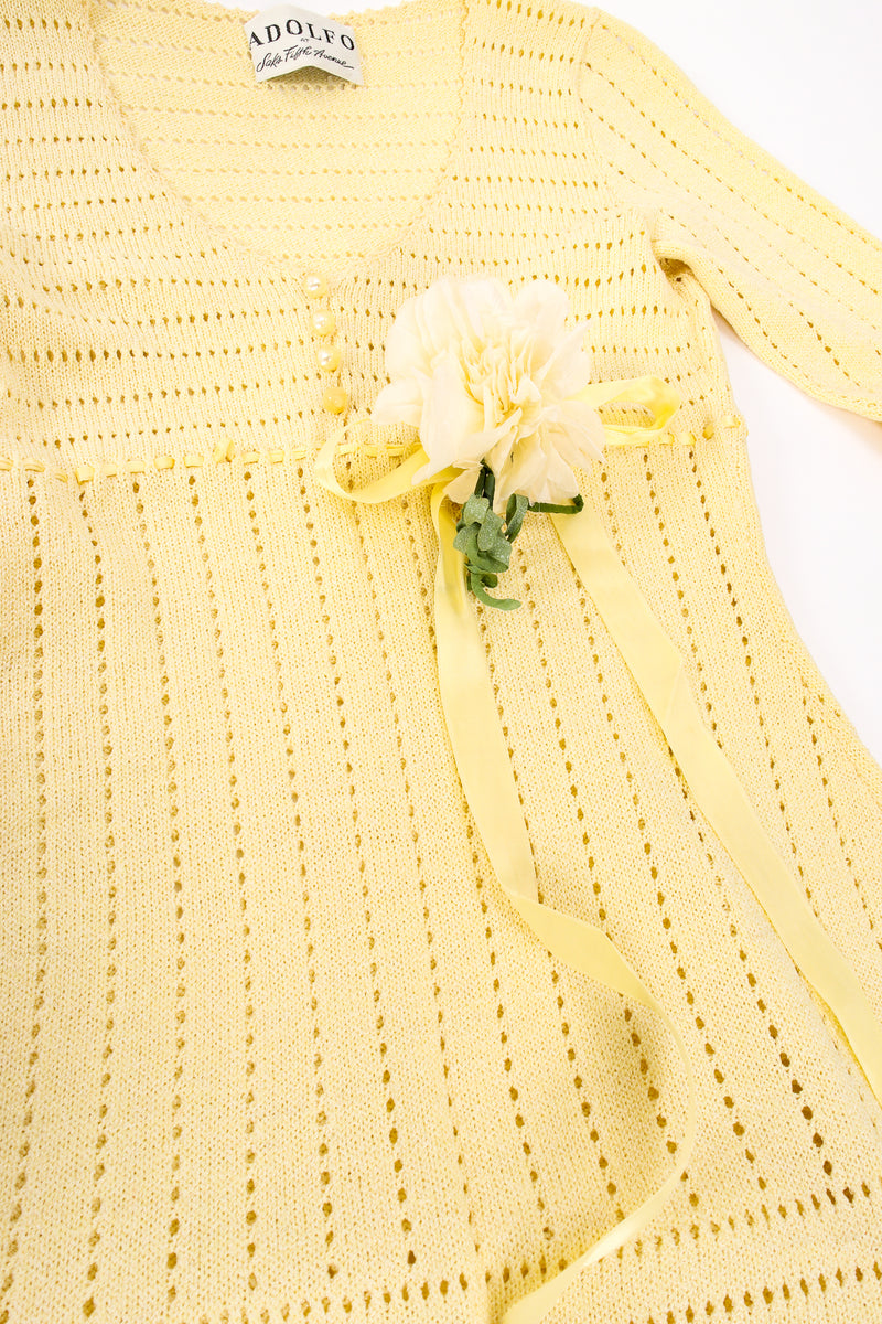 Vintage Adolfo Eyelet Knit Maxi Dress Waist Corsage detail at Recess LA
