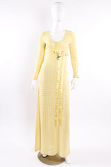 Vintage Adolfo Eyelet Knit Maxi Dress Waist Corsage on Mannequin front at Recess LA