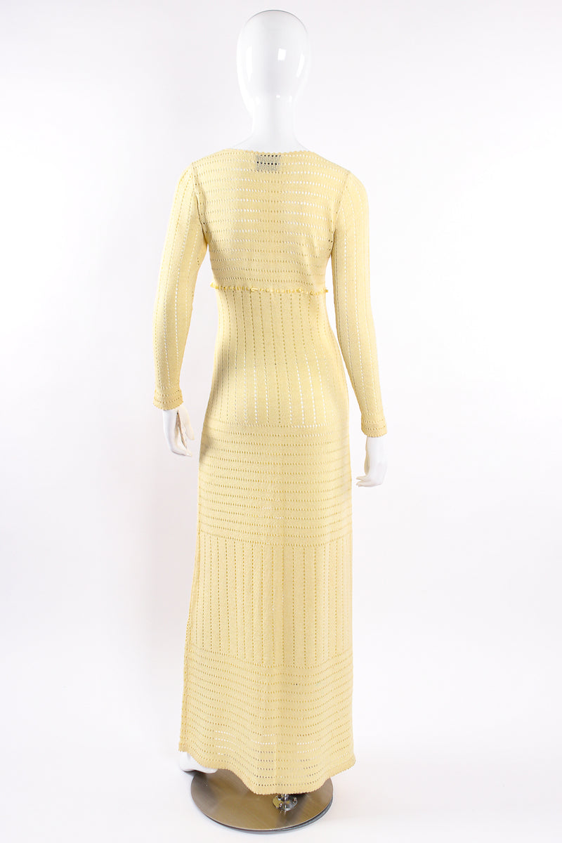 Vintage Adolfo Eyelet Knit Maxi Dress Waist Corsage on Mannequin back at Recess LA