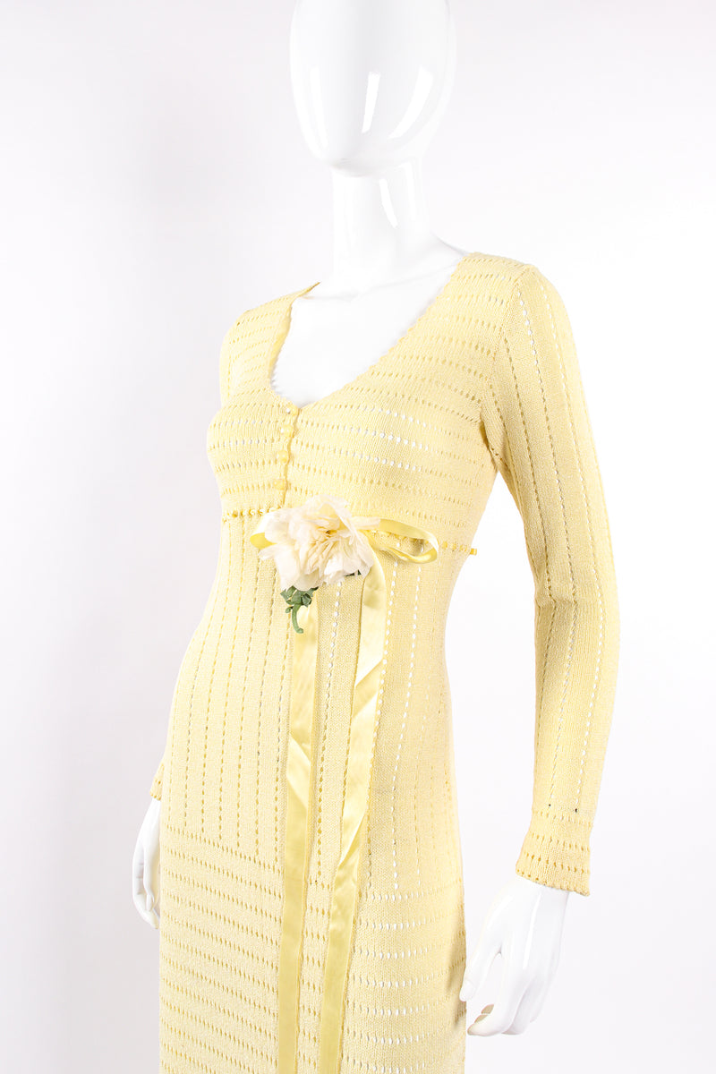 Vintage Adolfo Eyelet Knit Maxi Dress Waist Corsage on Mannequin crop at Recess LA
