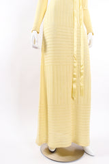 Vintage Adolfo Eyelet Knit Maxi Dress Waist Corsage on Mannequin skirt at Recess LA