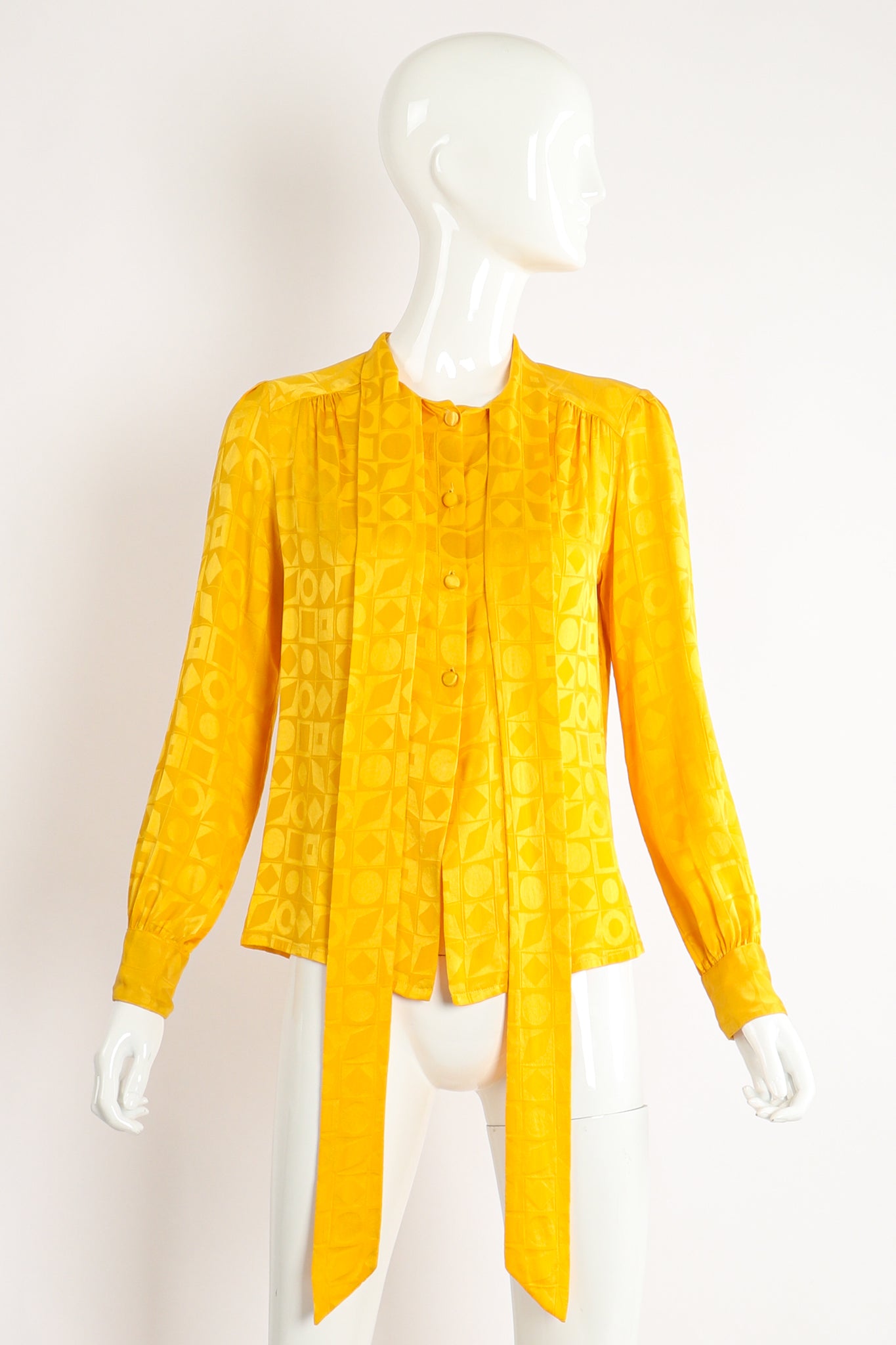 Vintage Adolfo Gold XO Blouse Set on Mannequin Front at Recess Los Angeles