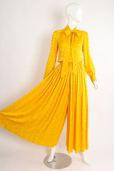 Vintage Adolfo Gold XO Blouse & Palazzo Pant Set on Mannequin Front Leg at Recess Los Angeles