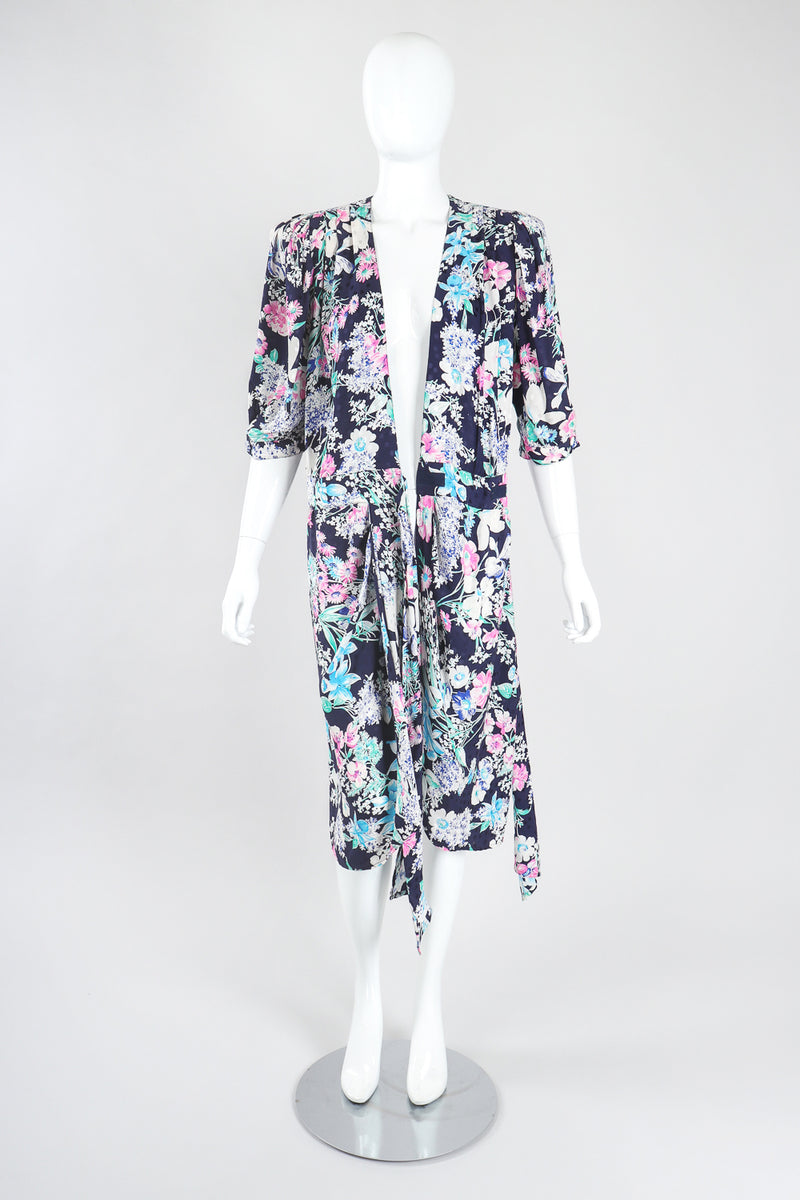 Recess Los Angeles Designer Consignment Vintage Adolfo Silk Floral Wrap Dress Resale Recycled
