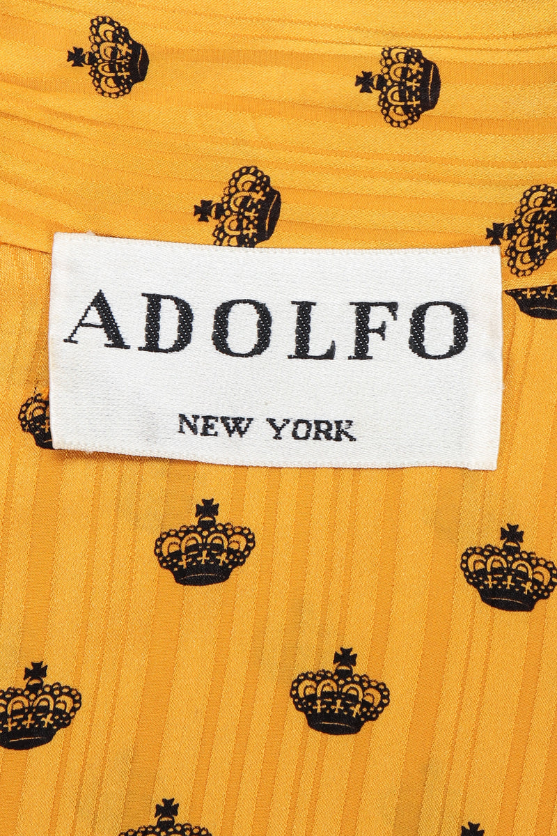 Recess Los Angeles Vintage Adolfo Gold Crown Print Silk Bow Blouse