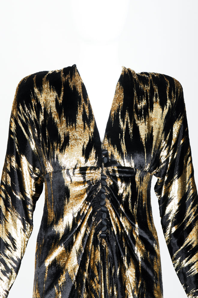Vintage Adolfo Gathered Velvet Lamé Gown on Mannequin Front Crop at Recess