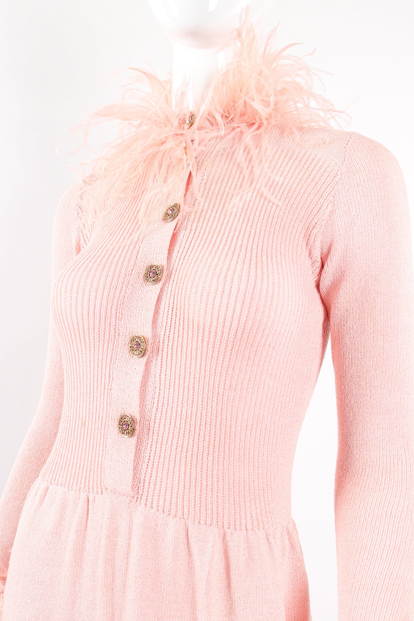 Vintage Adolfo Feather Sweater Knit Dress on Mannequin bodice at Recess Los Angeles