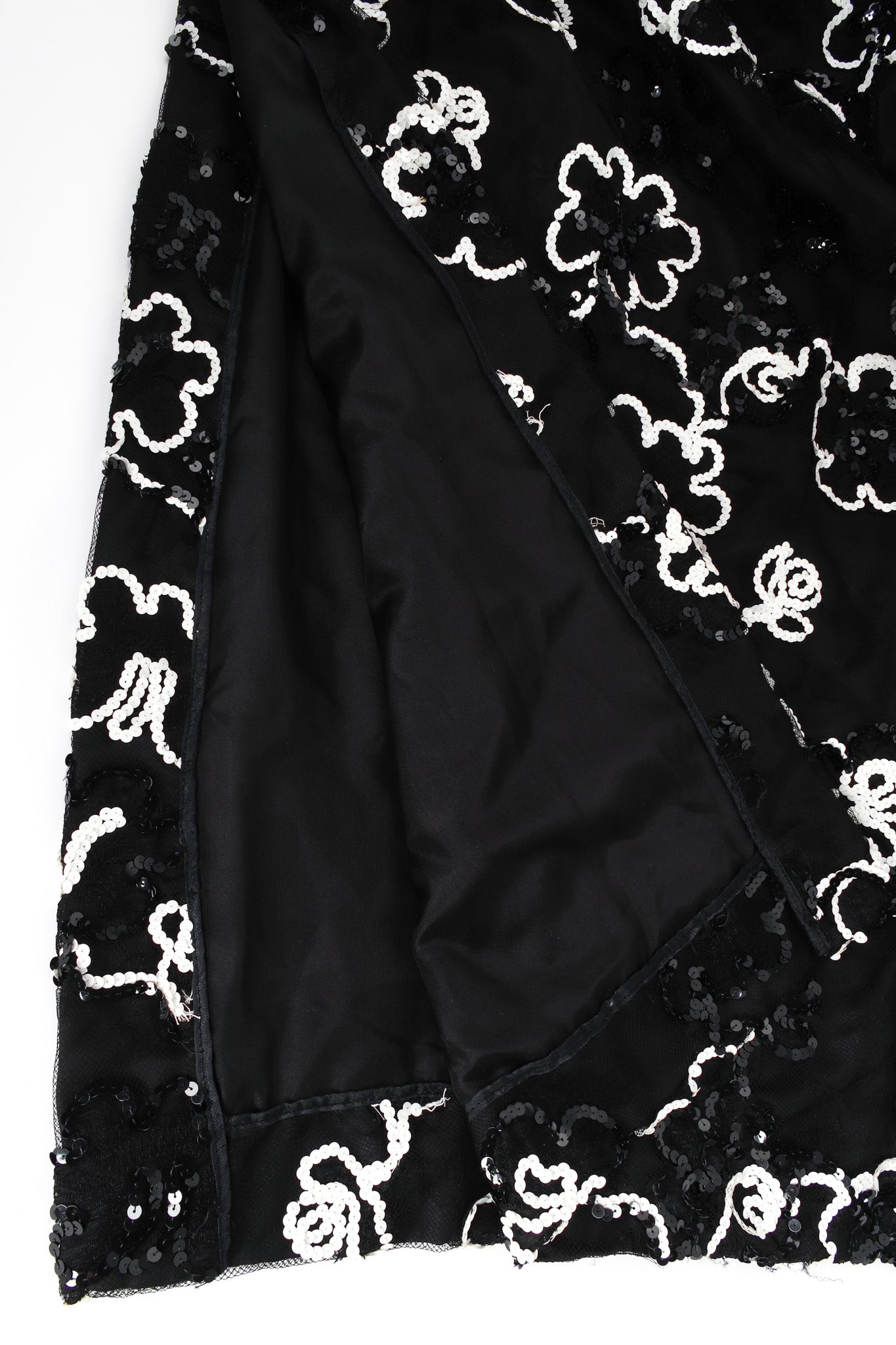 Vintage Adolfo for Saks Sequin Floral Lace Polka Dot Silk Dress slit opening @ Recess LA