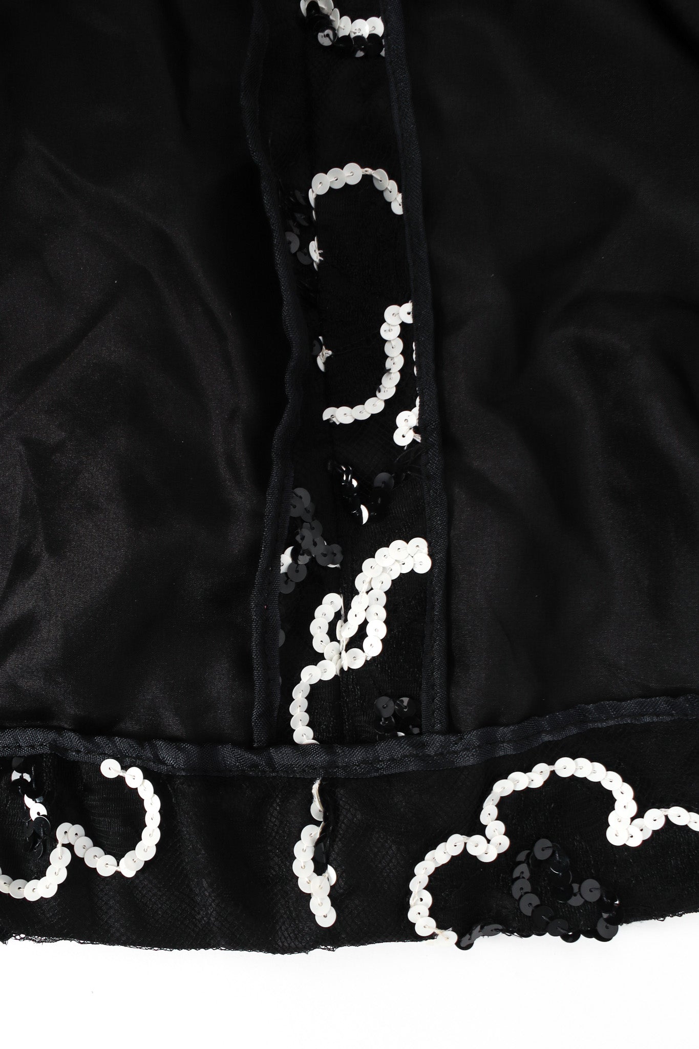 Vintage Adolfo for Saks Sequin Floral Lace Polka Dot Silk Dress hem/reverse @ Recess LA