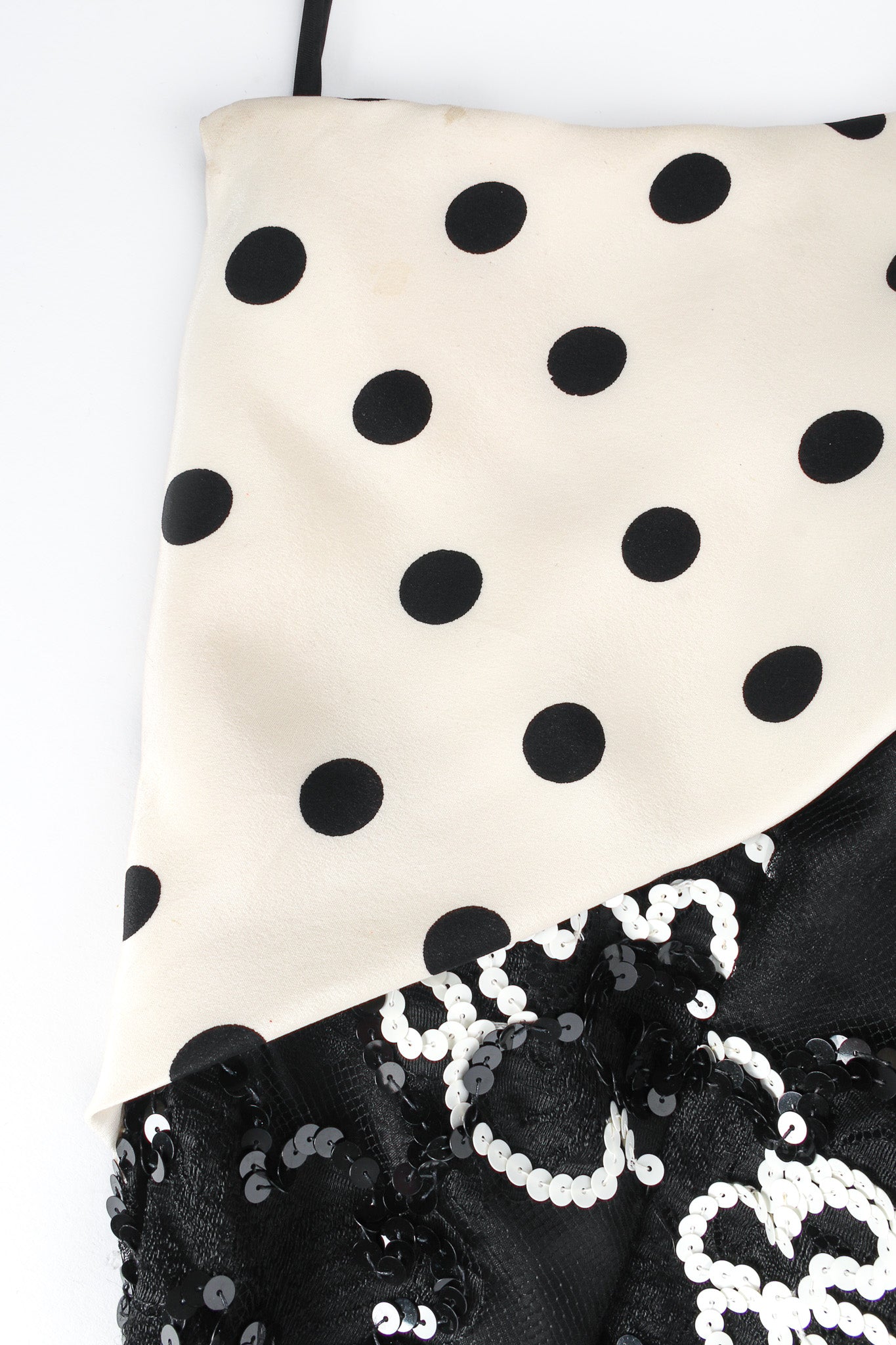 Vintage Adolfo for Saks Sequin Floral Lace Polka Dot Silk Dress polka dot @ Recess LA