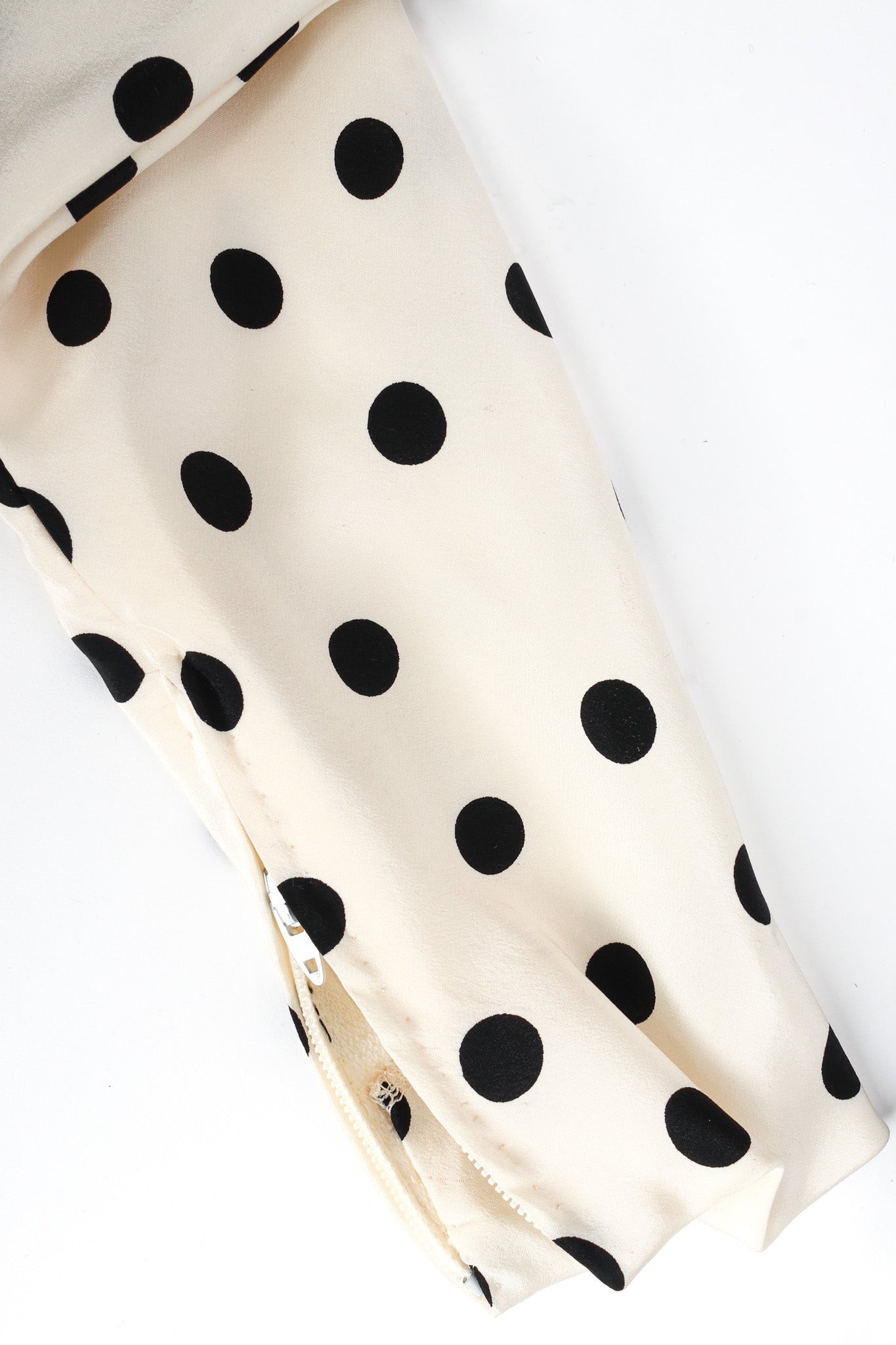 Vintage Adolfo for Saks Sequin Floral Lace Polka Dot Silk Dress sleeve/zipper close @ Recess LA