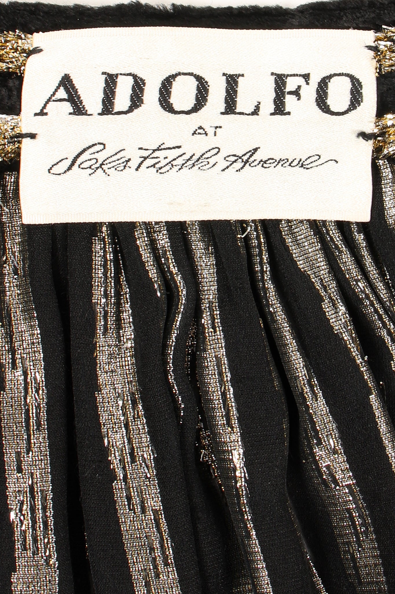 Vintage Adolfo Gold Velvet Lamé Striped Skirt label at Recess Los Angeles