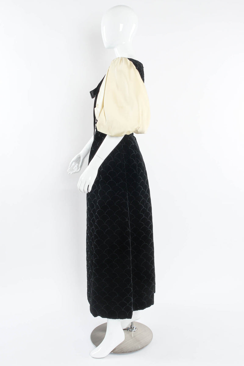 Vintage Adolfo for Saks Velvet Scale Pattern Top & Skirt Set mannequin side @ Recess Los Angeles