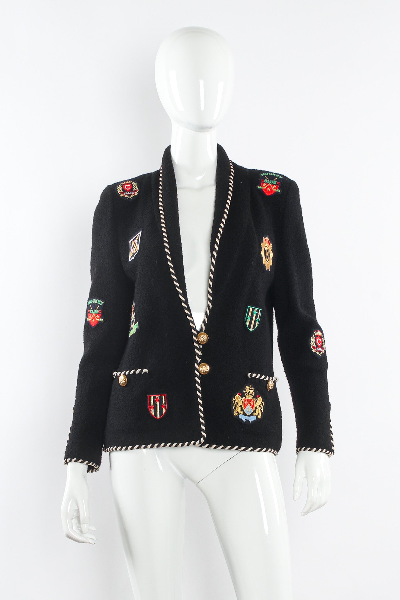 Vintage Adolfo Collegiate Crest Appliqué Jacket II mannequin front @ Recess LA