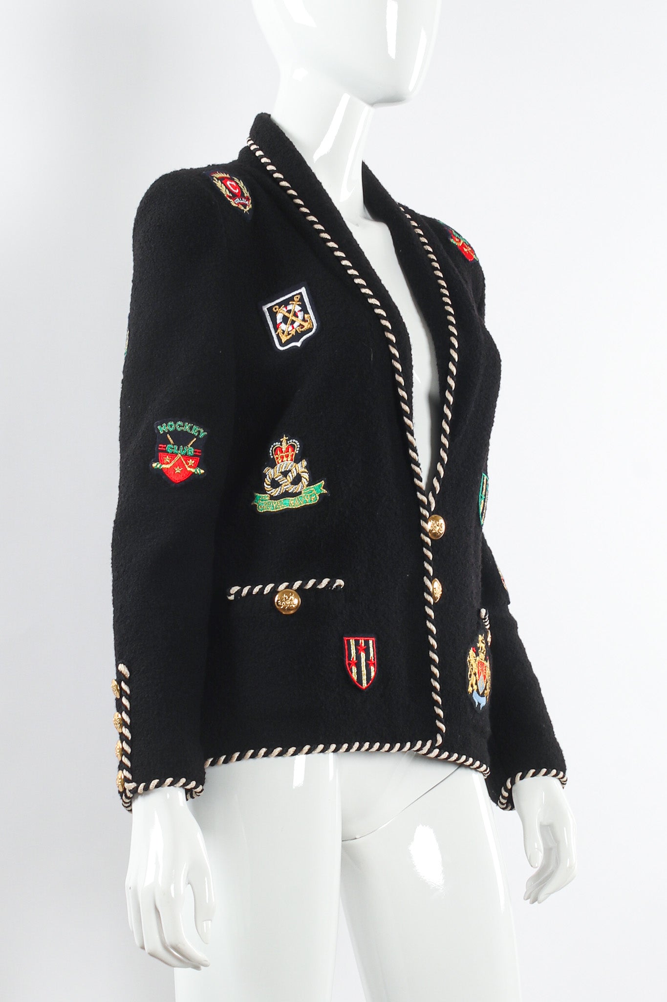 Vintage Adolfo Collegiate Crest Appliqué Jacket II mannequin angle @ Recess LA