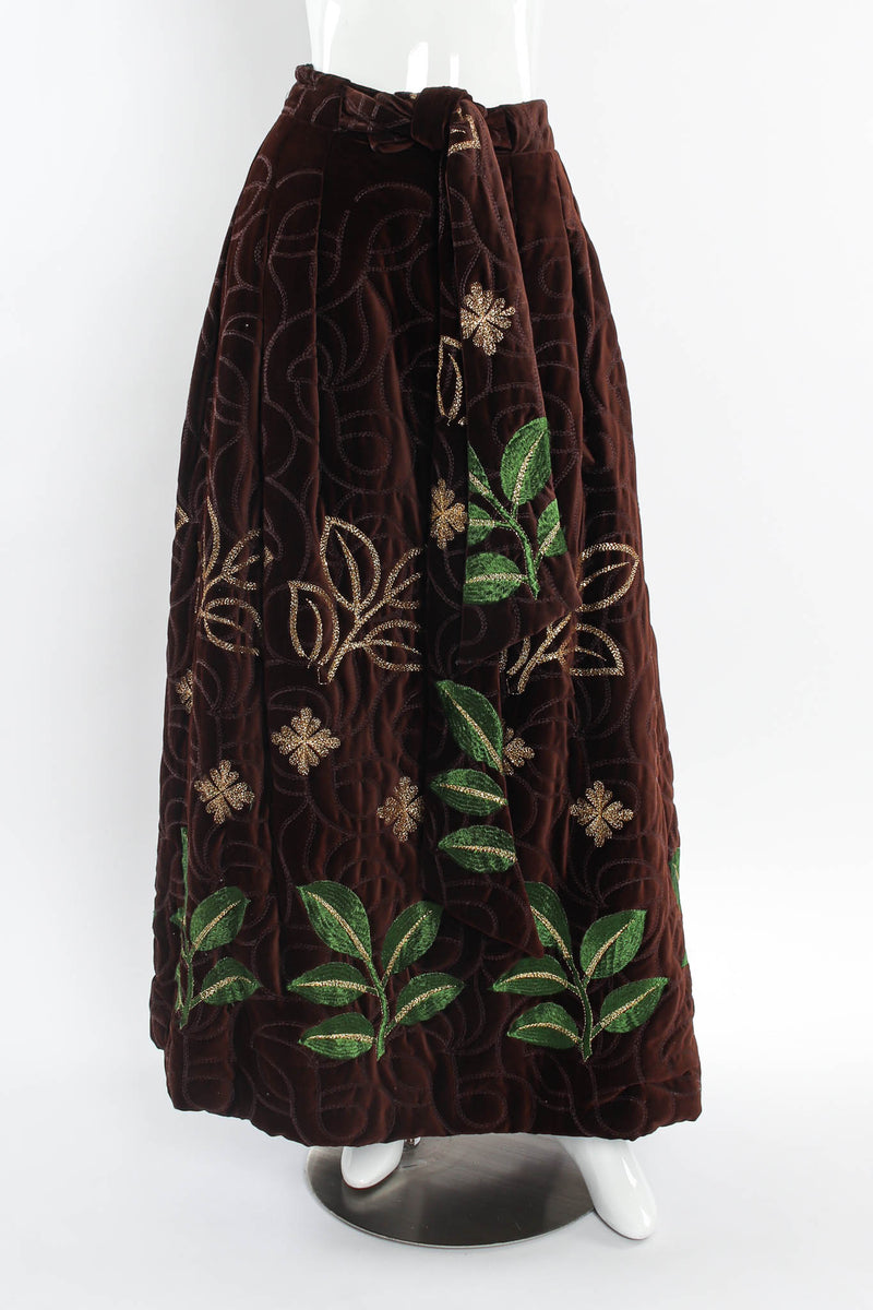 Vintage Adolfo for Saks Velvet Embroidered Leaf Top & Skirt Set mannequin front skirt @ Recess LA