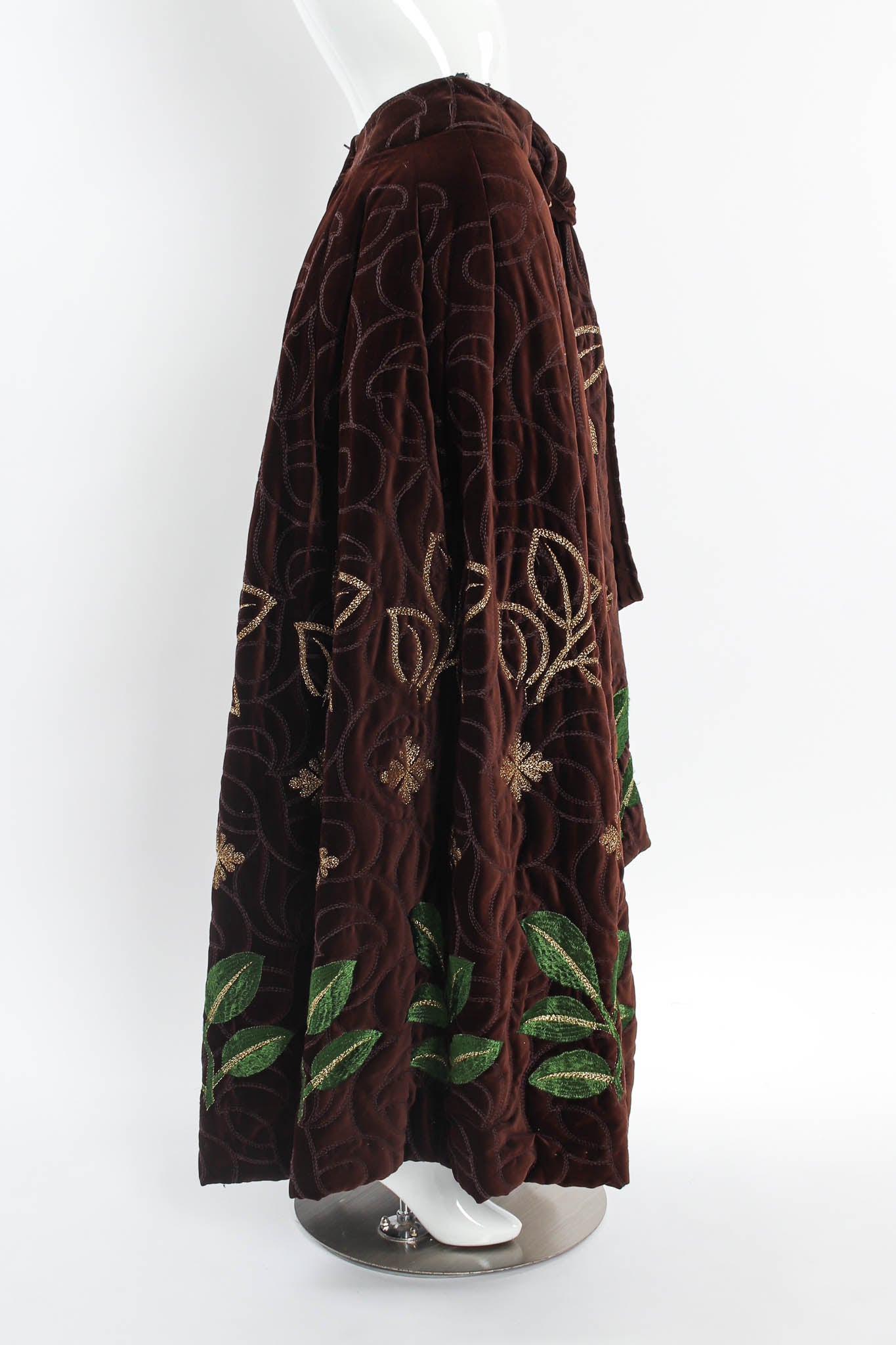 Vintage Adolfo for Saks Velvet Embroidered Leaf Top & Skirt Set mannequin side skirt @ Recess LA