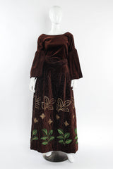 Vintage Adolfo Velvet Leaf Embroidered Top & Skirt Set mannequin front @ Recess LA