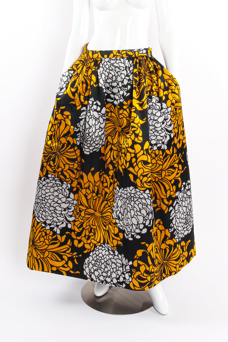 Vintage Adolfo Chrysanthemum Print Silk Skirt mannequin pockets at Recess Los Angeles
